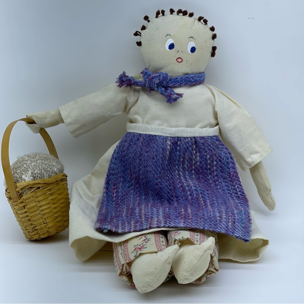 Vintage Americana Folk Art Cloth Doll Handmade Hand Painted Decor Country Rustic